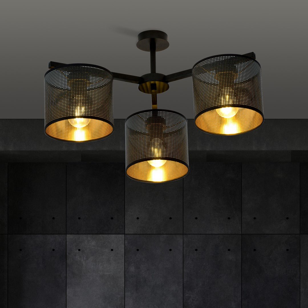 Deckenleuchte Ember 3 in Schwarz, Gold, 3-flammig