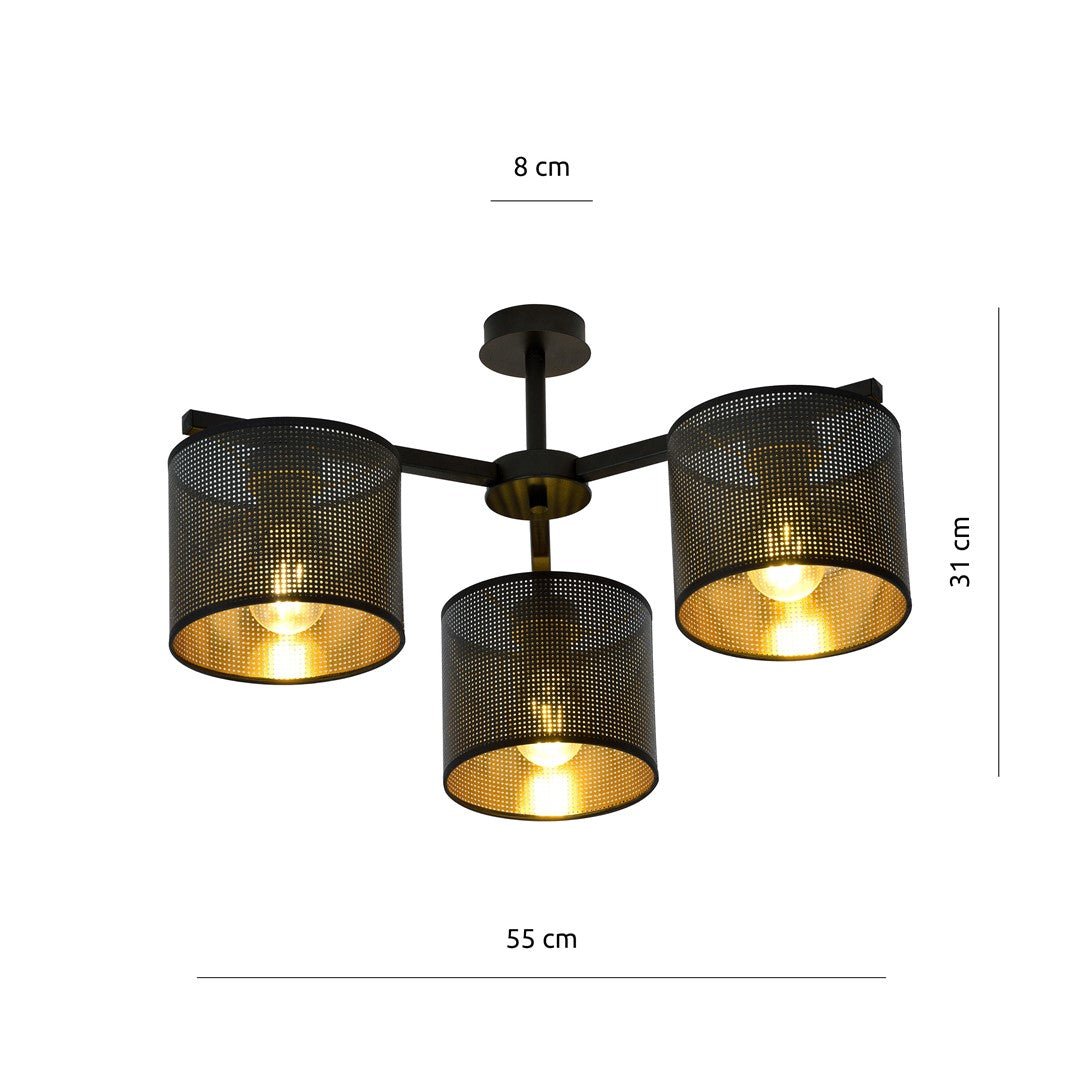 Deckenleuchte Ember 3 in Schwarz, Gold, 3-flammig
