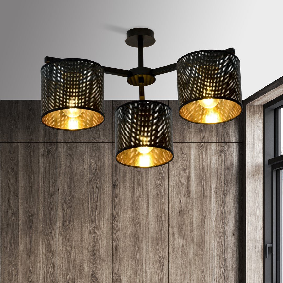 Deckenleuchte Ember 3 in Schwarz, Gold, 3-flammig