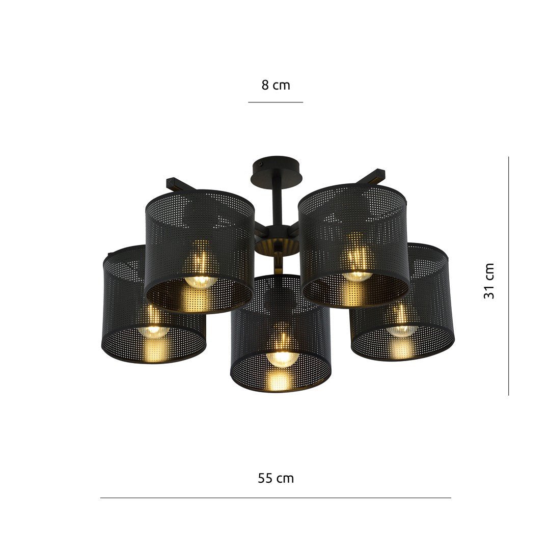 Deckenleuchte Ember 5 in Schwarz, 5-flammig