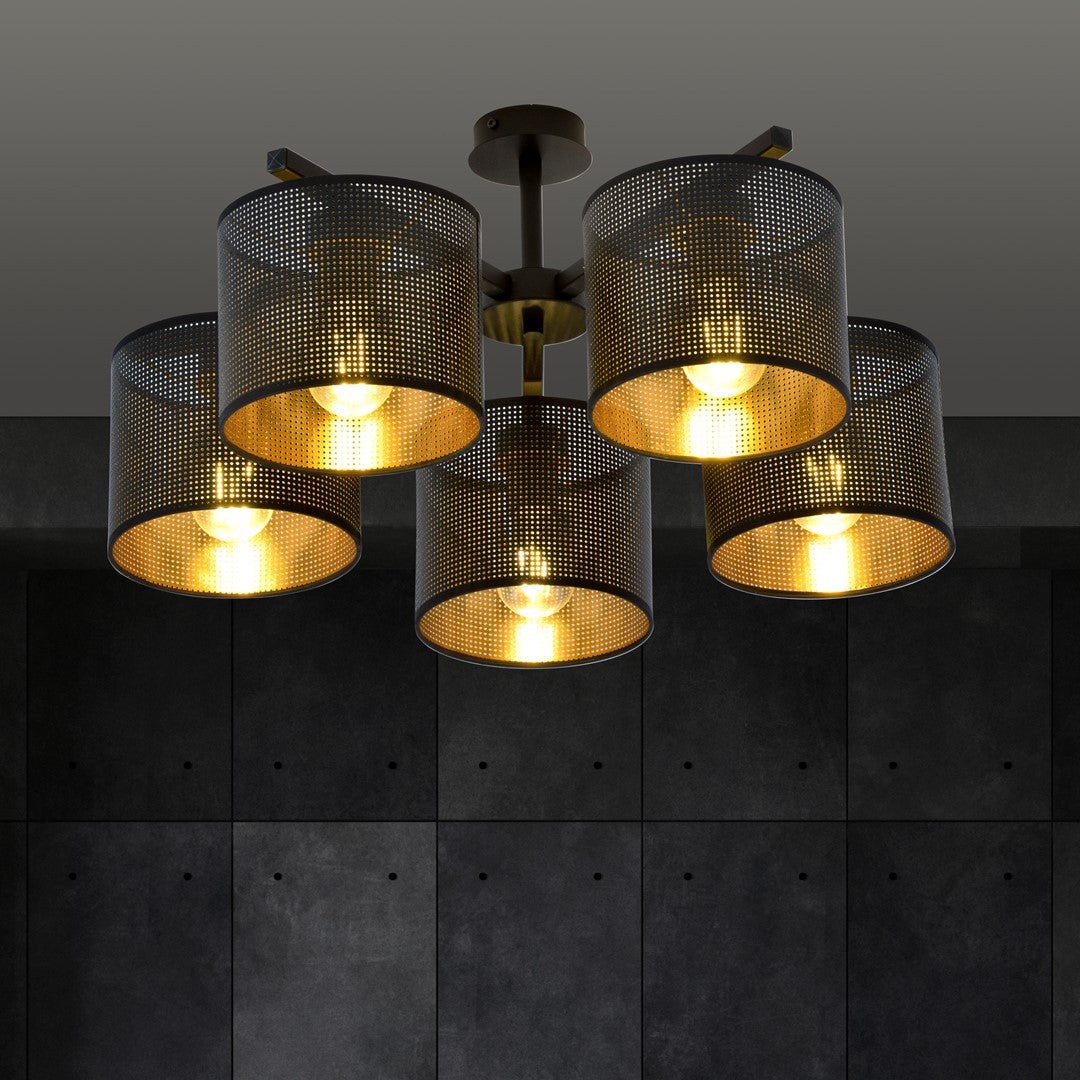 Deckenleuchte Ember 5 in Schwarz, Gold, 5-flammig
