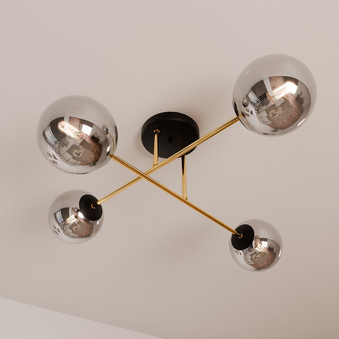 Deckenleuchte Grand 4 in Schwarz, Gold, Weiß, 4-flammig