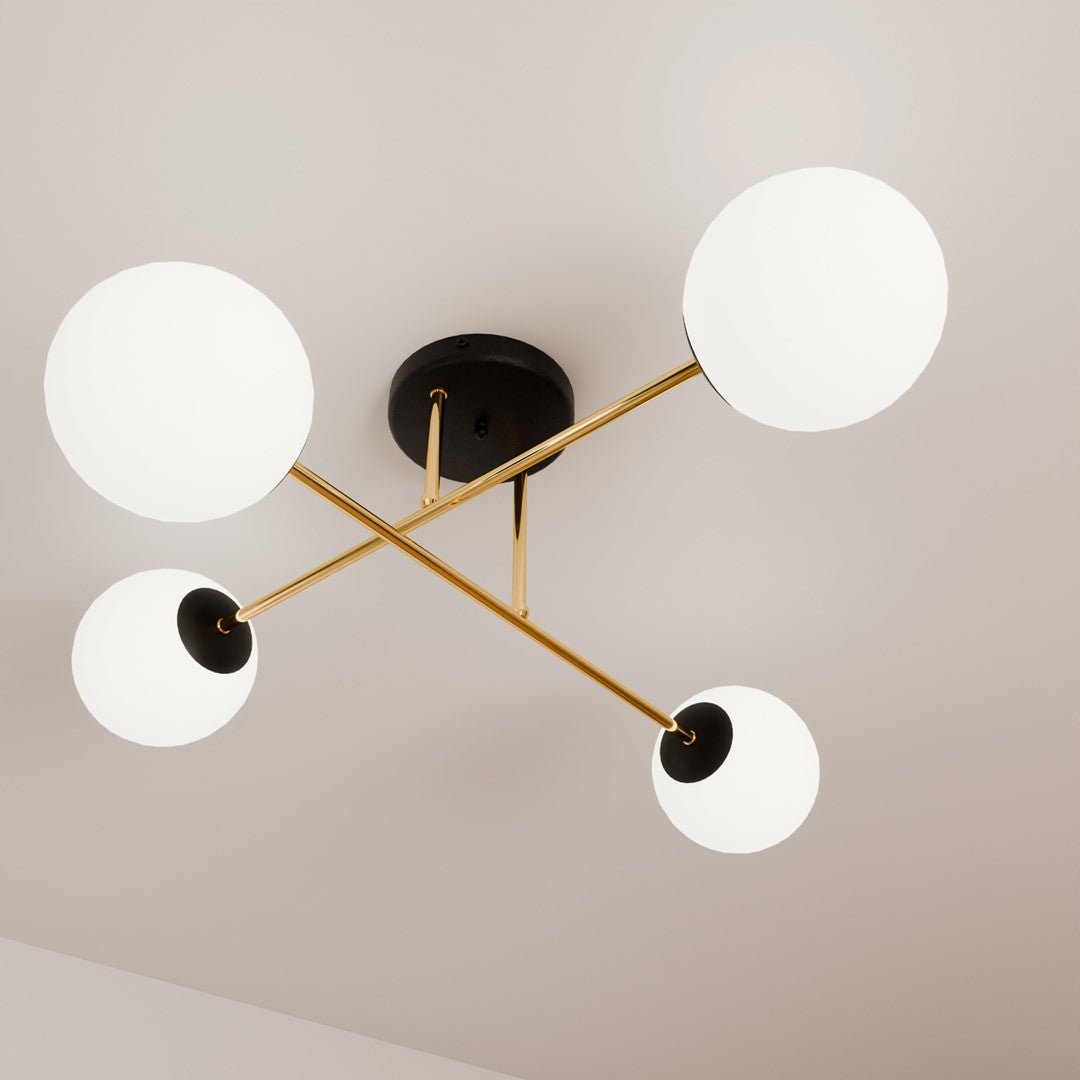 Deckenleuchte Grand 4 in Schwarz, Gold, Weiß, 4-flammig