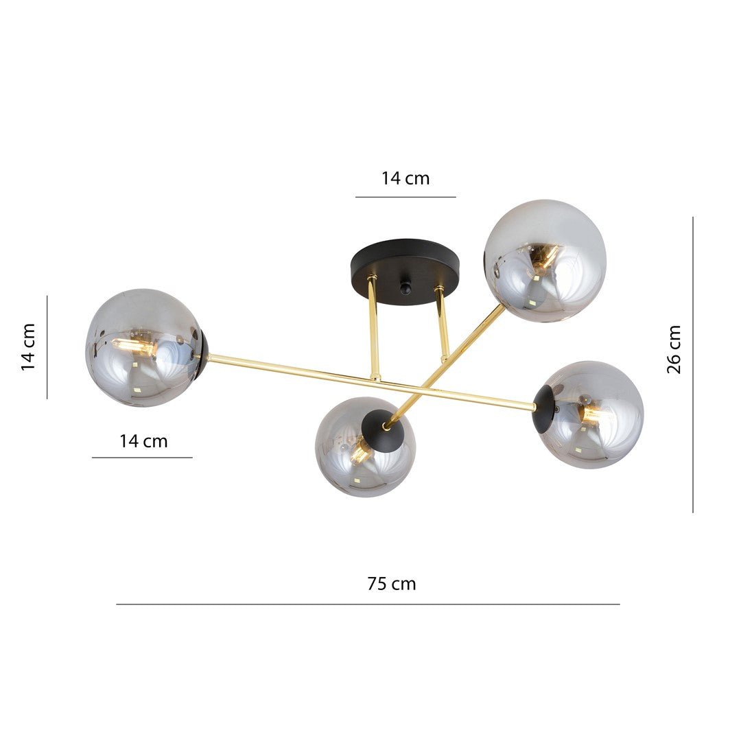 Deckenleuchte Grand 4 in Schwarz, Gold, Weiß, 4-flammig