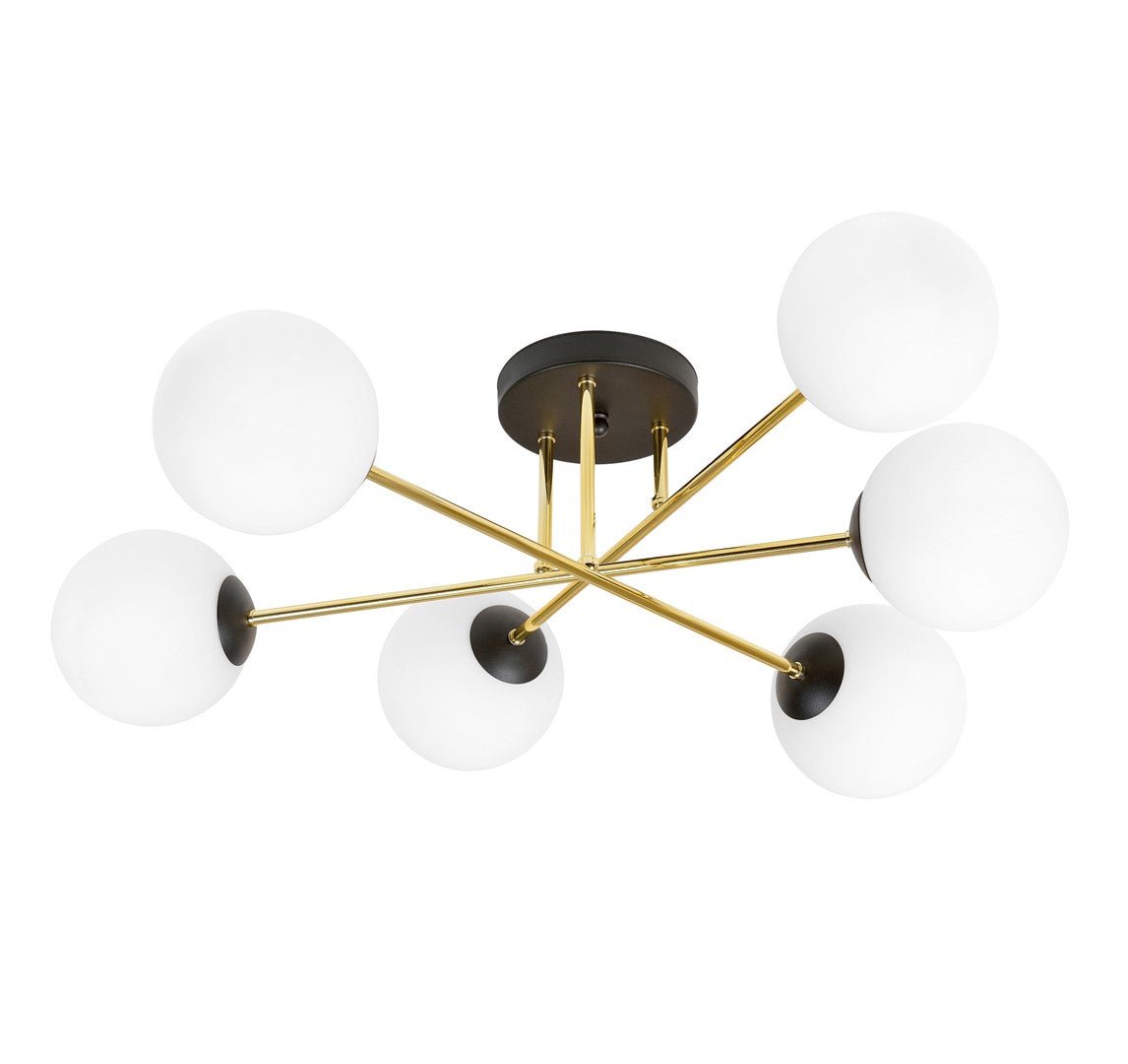 Deckenleuchte Grand 6 in Schwarz, Gold, Weiß, 6-flammig