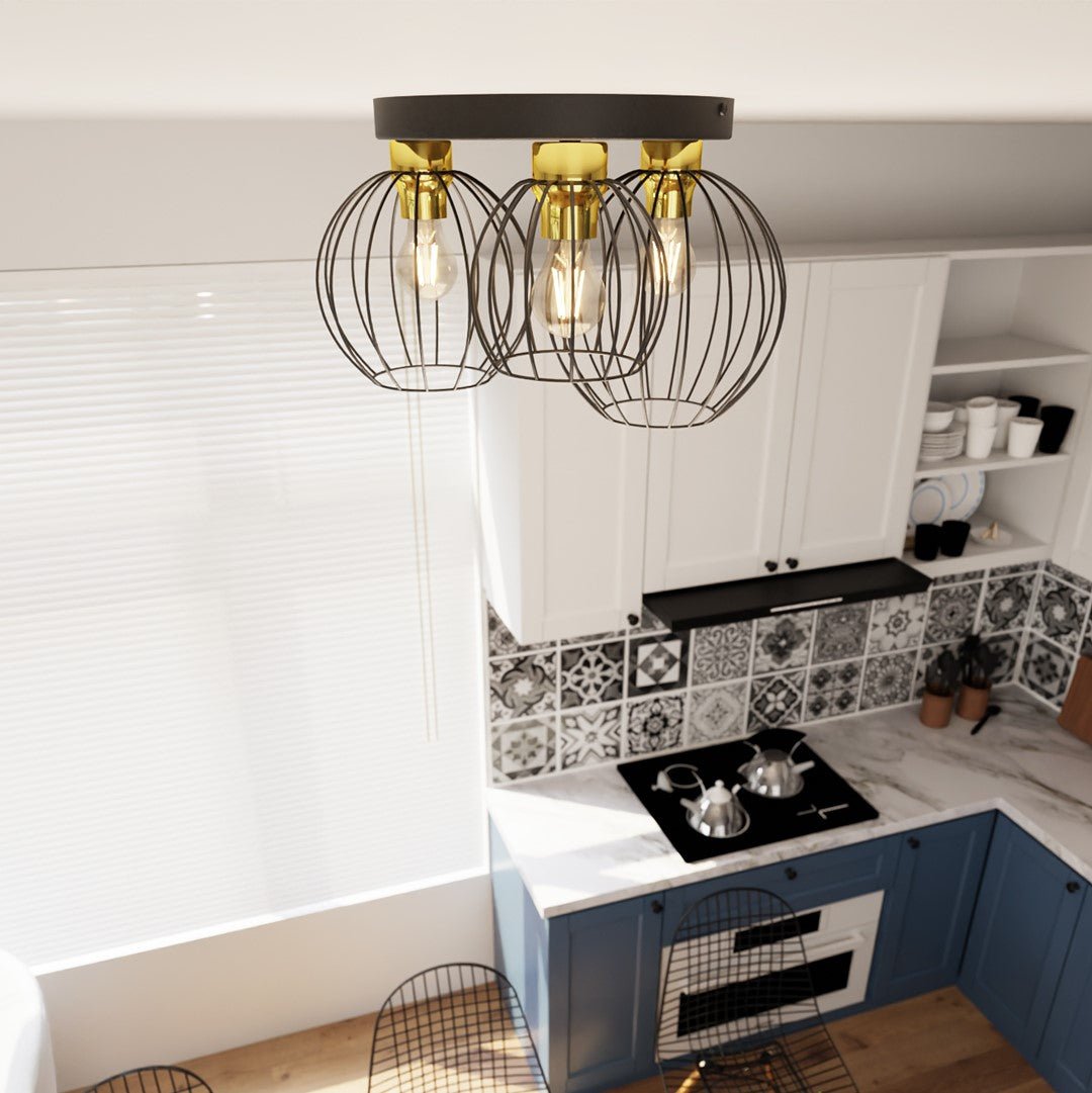 Deckenleuchte Haven 3 Premium in Schwarz, Gold, 3-flammig
