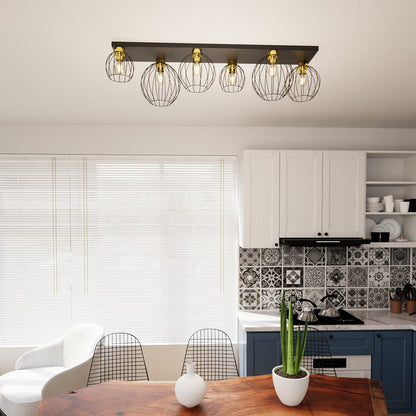 Deckenleuchte Haven 6 in Schwarz, Gold, 6-flammig