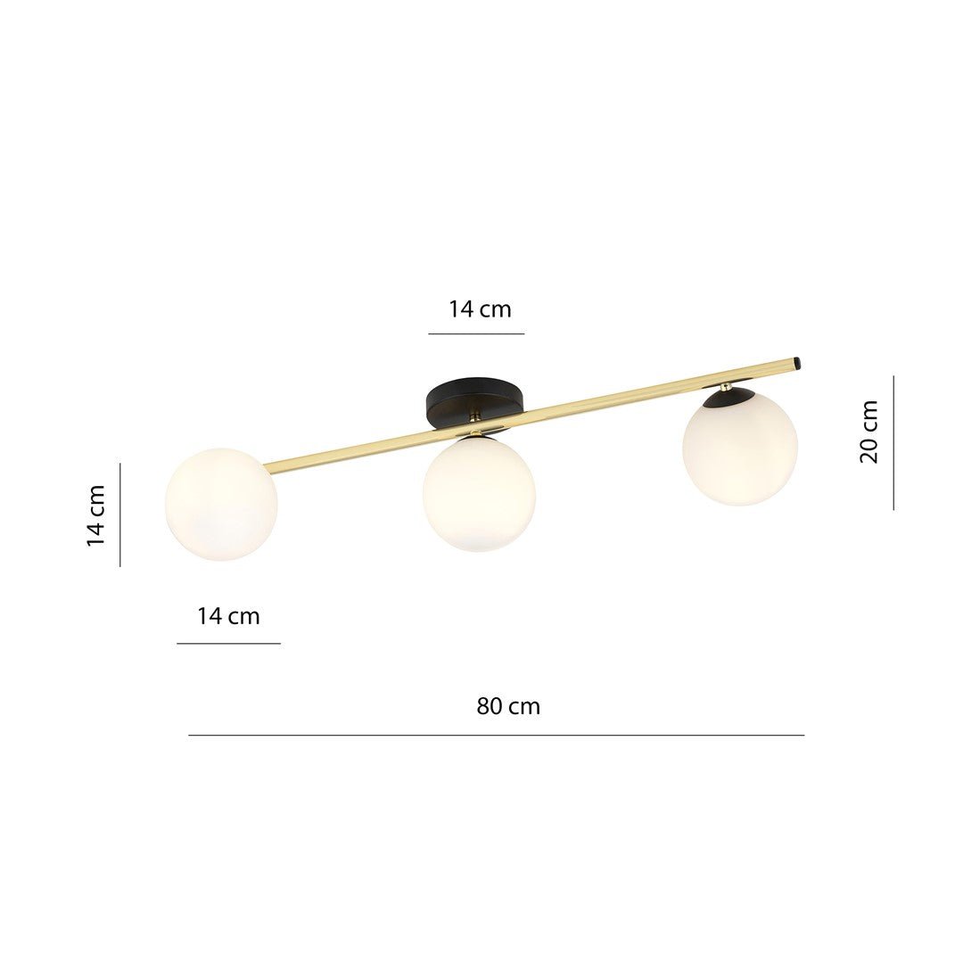 Deckenleuchte Radiance 3 in Schwarz, Gold, Weiß, 3-flammig