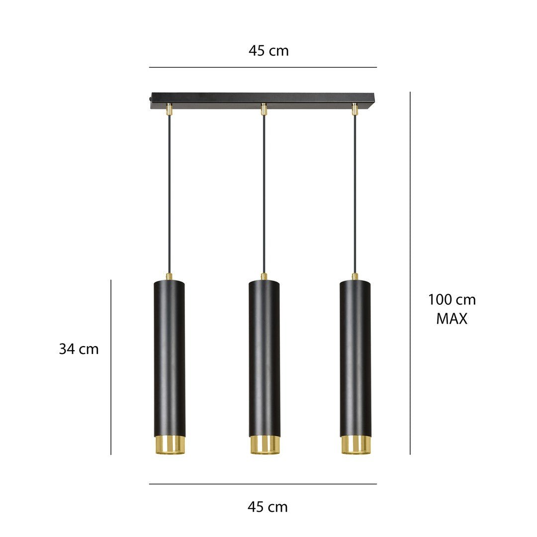Hängeleuchte Aspire 3 in Schwarz, Gold, 3-flammig
