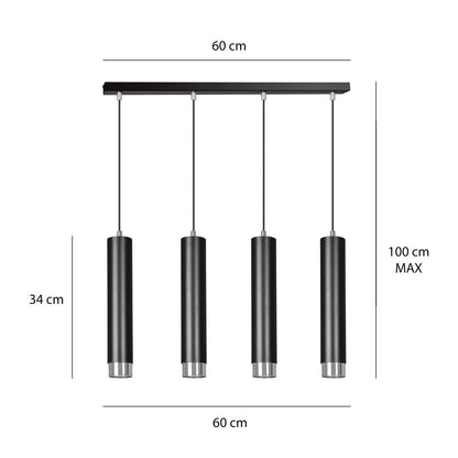 Hängeleuchte Aspire 4 in Schwarz, Silber, 4-flammig