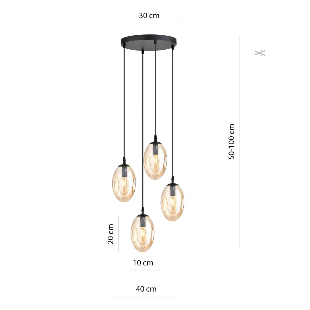 Hängeleuchte Celestial 4 Premium in Schwarz, Bernstein, 4-flammig