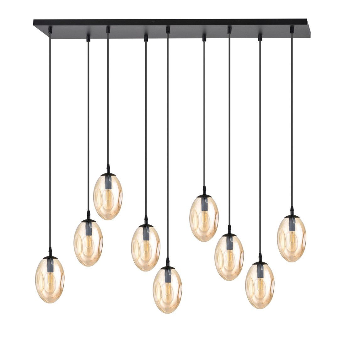Hängeleuchte Celestial 9 in Schwarz, Bernstein, 9-flammig