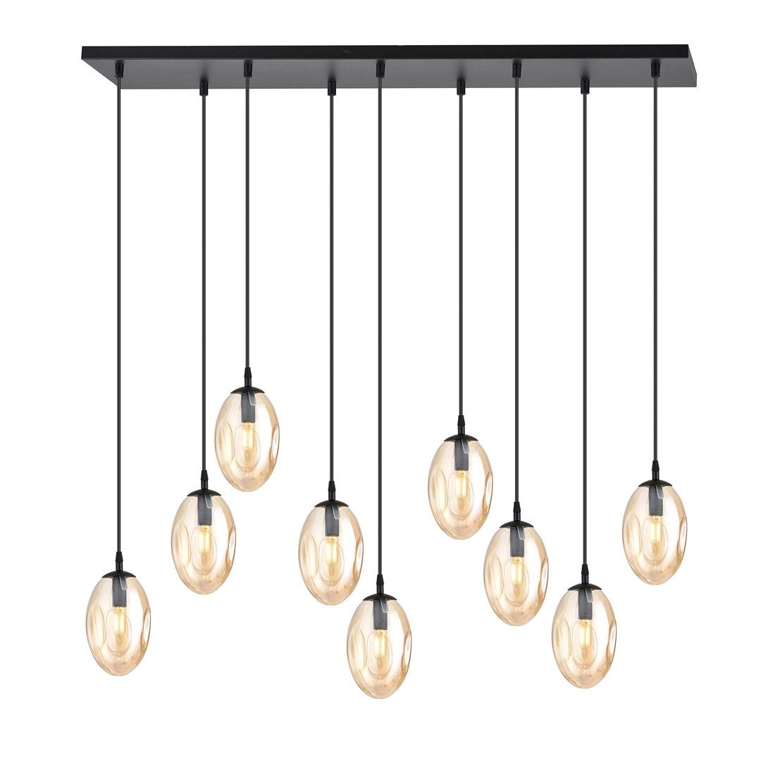 Hängeleuchte Celestial 9 in Schwarz, Bernstein, 9-flammig