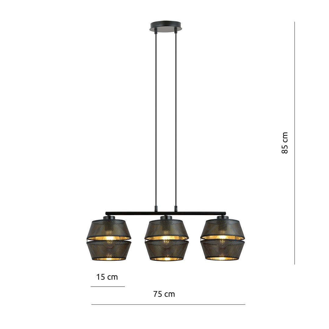 Hängeleuchte Charm 3 in Schwarz, Gold, 3-flammig
