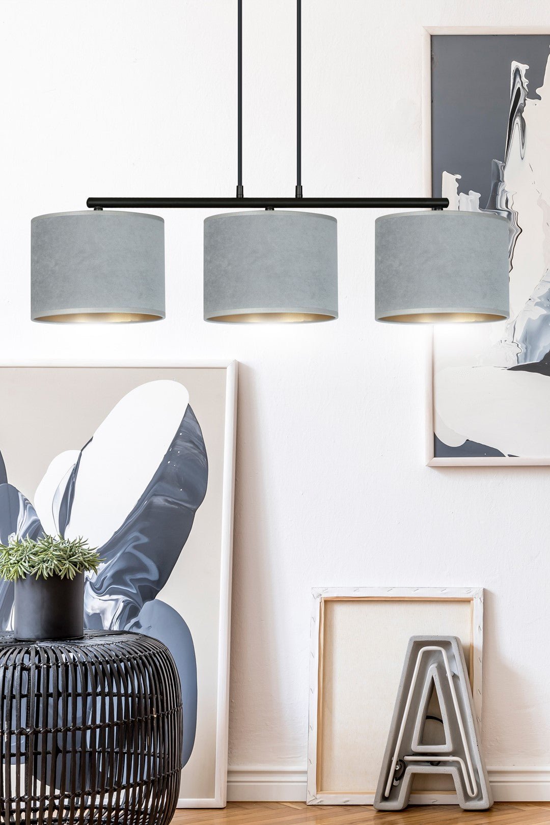 Hängeleuchte Crest 3 in Schwarz, Grau, 3-flammig
