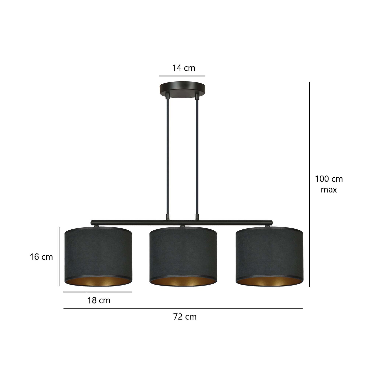Hängeleuchte Crest 3 in Schwarz, 3-flammig