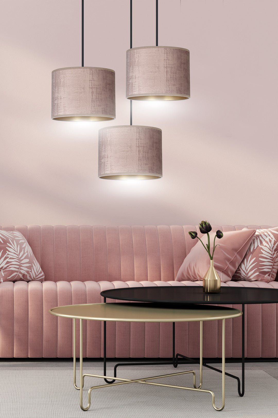 Hängeleuchte Crest 3 Premium in Schwarz, Rosa, 3-flammig