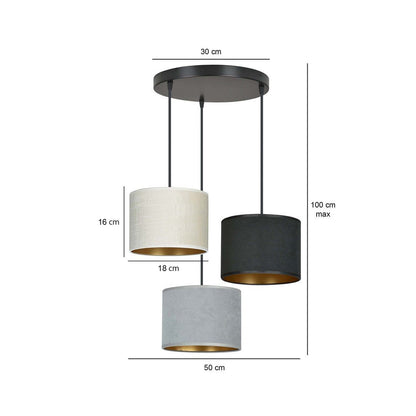 Hängeleuchte Crest 3 Premium in Schwarz, Grau, Weiß, 3-flammig