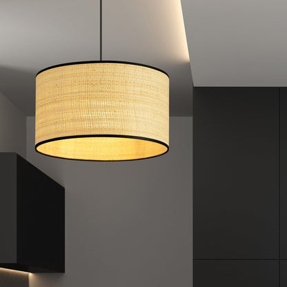 Hängeleuchte Edge 1 in Schwarz, Rattan, 1-flammig