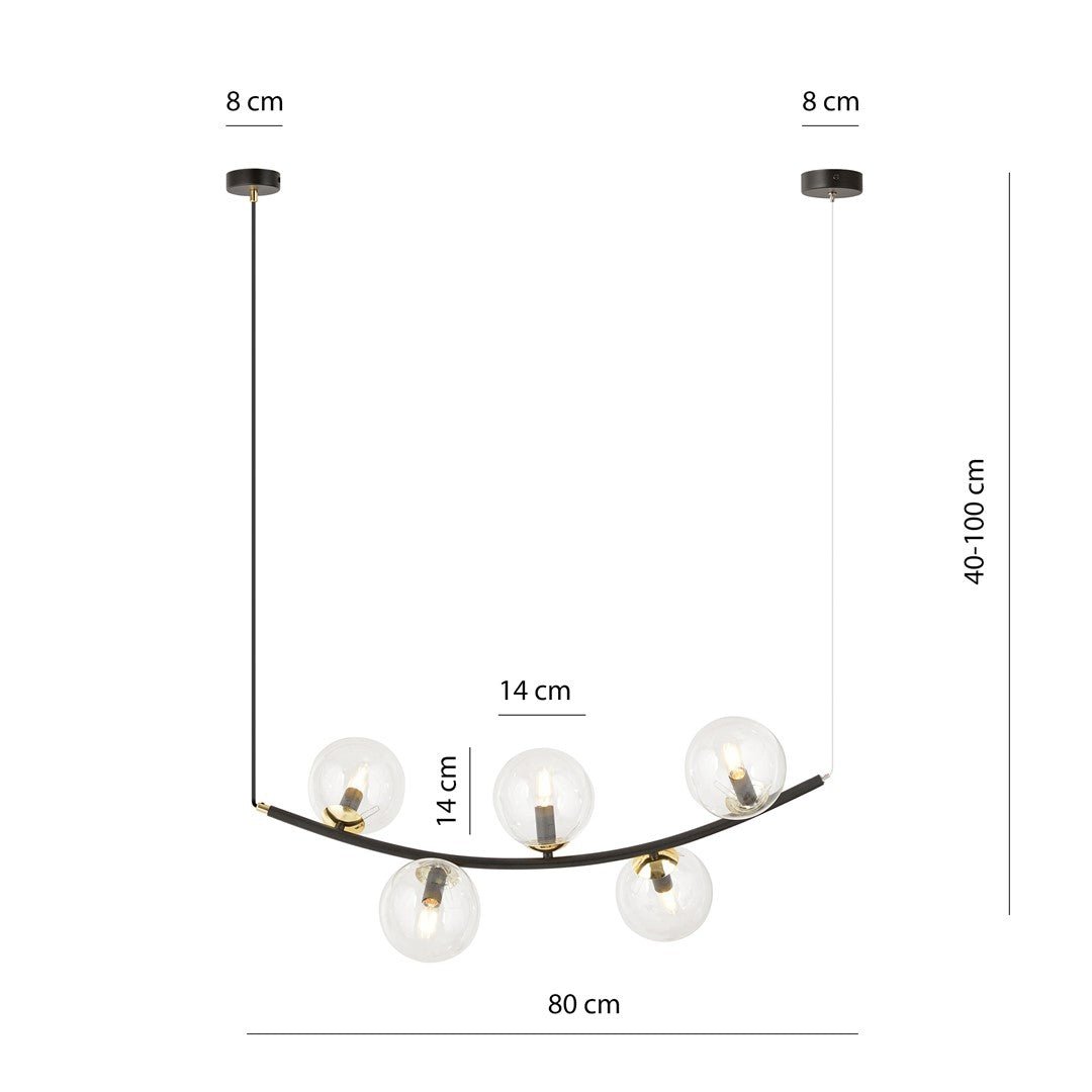 Hängeleuchte Elegance 5 in Schwarz, Gold, 5-flammig