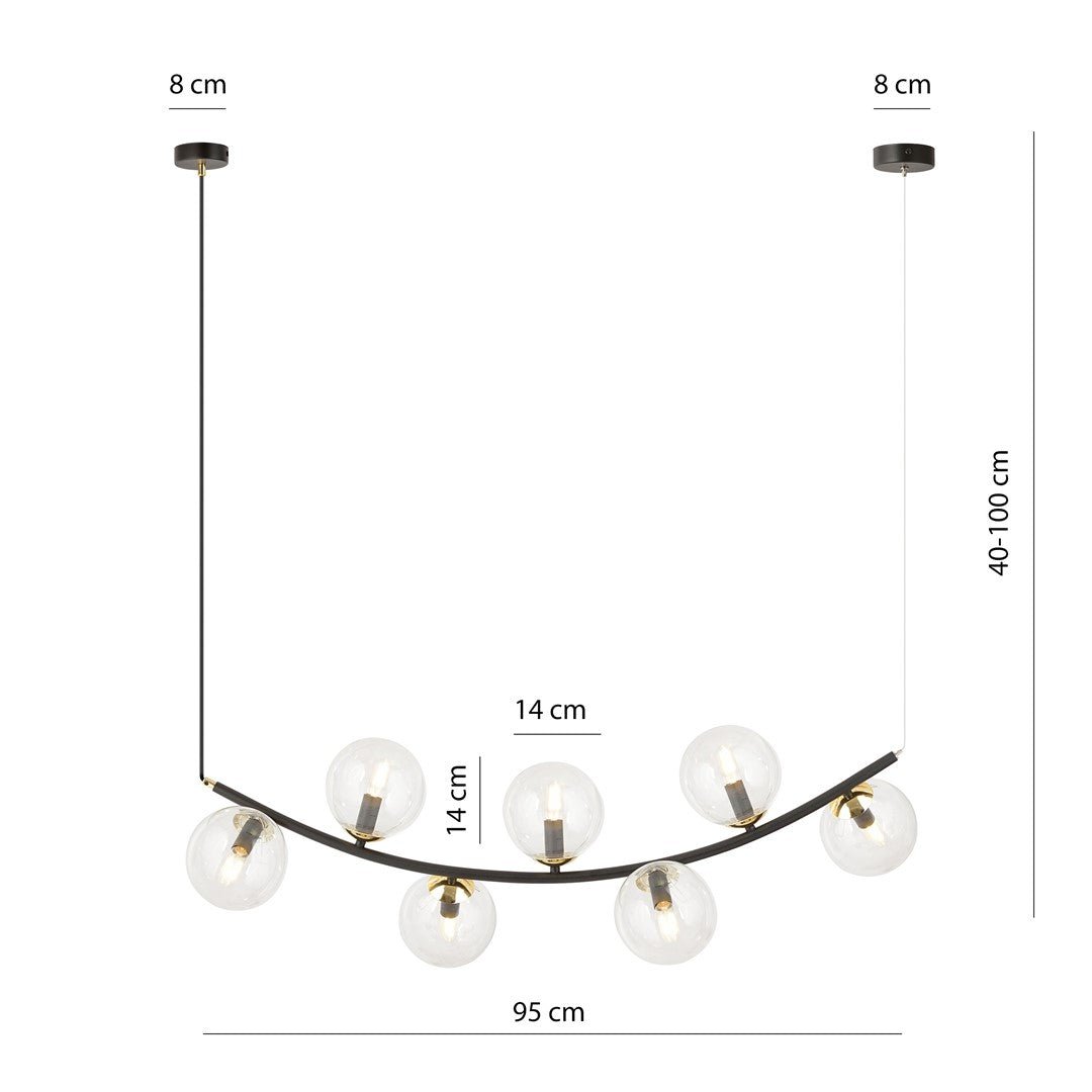 Hängeleuchte Elegance 7 in Schwarz, Gold, 7-flammig