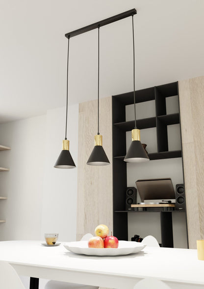Hängeleuchte Fleur 3 in Schwarz, Gold, 3-flammig