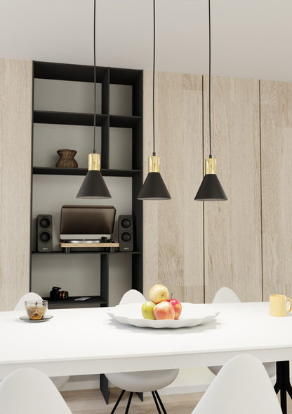 Hängeleuchte Fleur 3 in Schwarz, Gold, 3-flammig