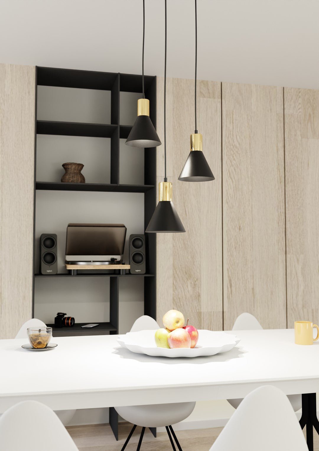 Hängeleuchte Fleur 3 Premium in Schwarz, Gold, 3-flammig