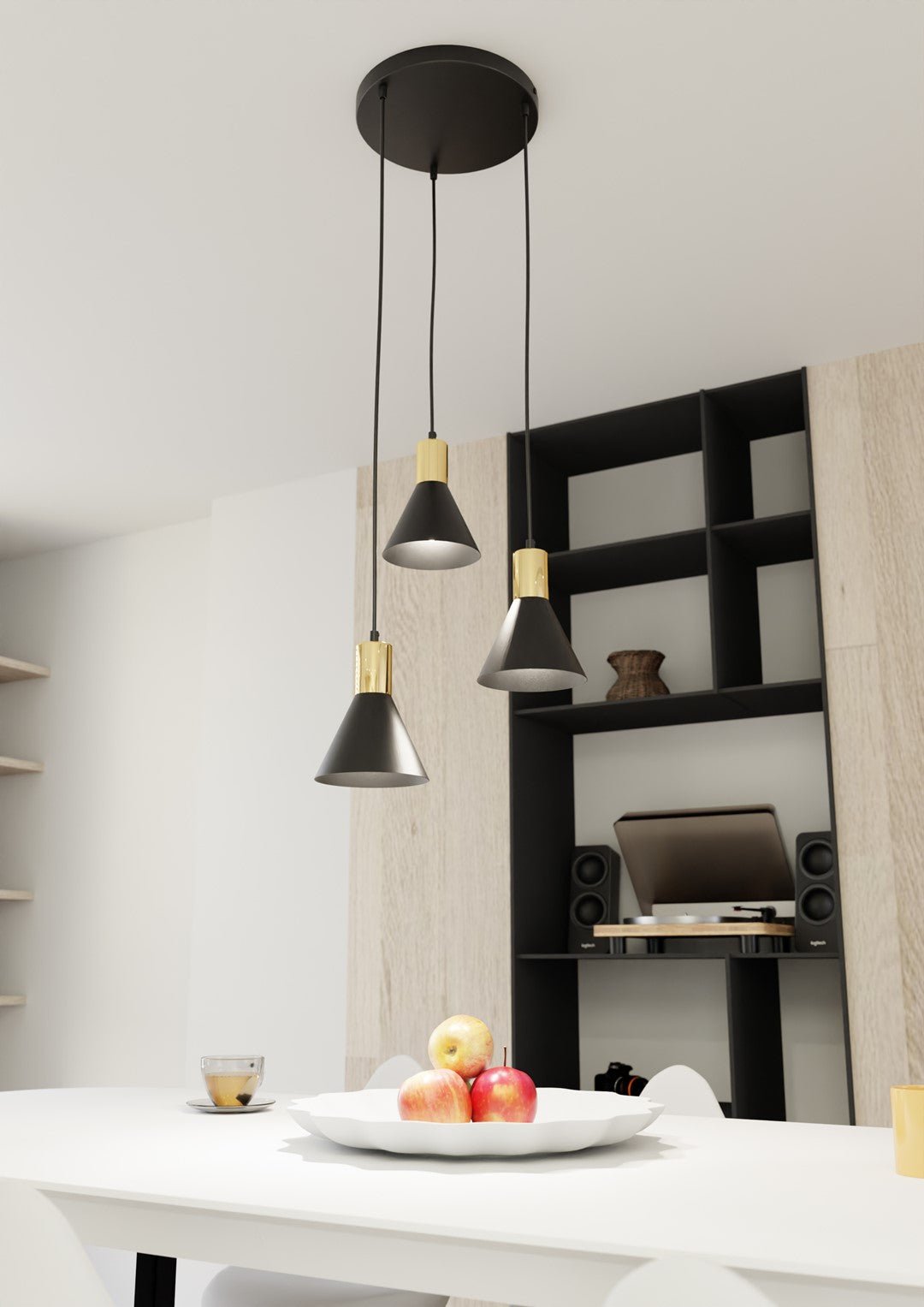 Hängeleuchte Fleur 3 Premium in Schwarz, Gold, 3-flammig