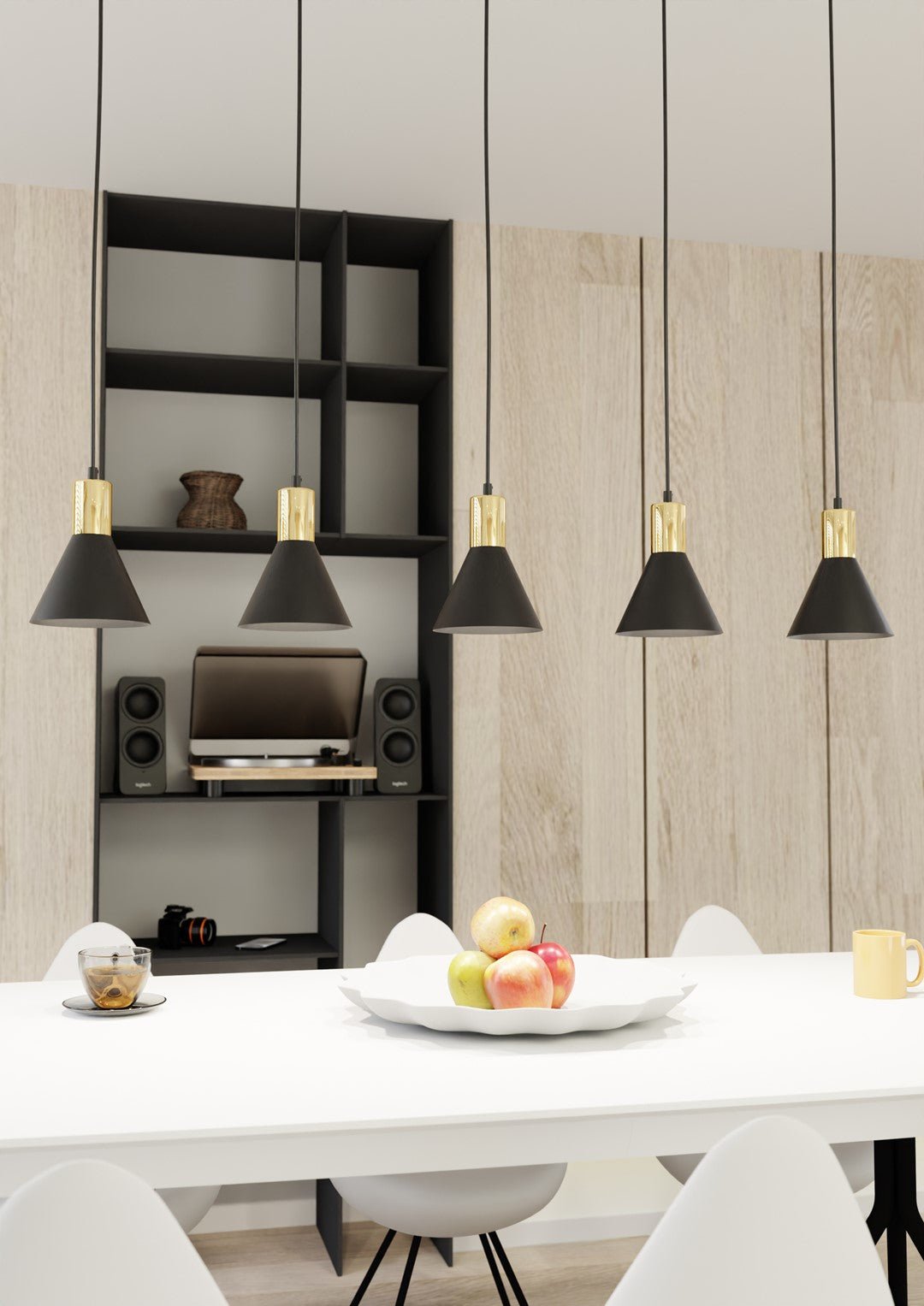 Hängeleuchte Fleur 5 in Schwarz, Gold, 5-flammig