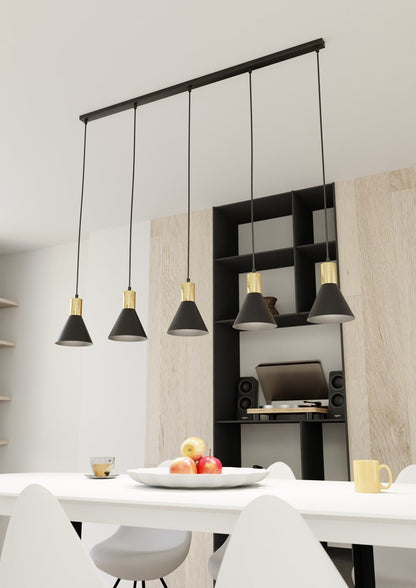 Hängeleuchte Fleur 5 in Schwarz, Gold, 5-flammig