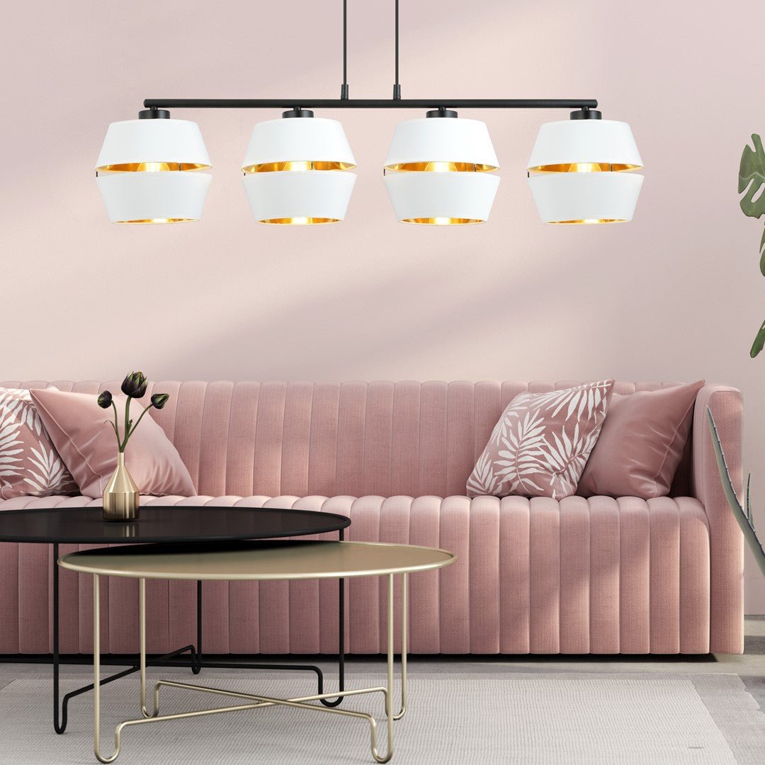 Hängeleuchte Harmony 4 in Schwarz, Weiß, Gold, 4-flammig