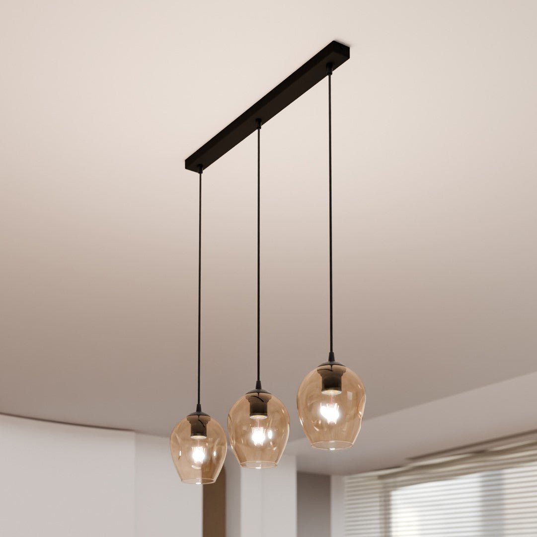Hängeleuchte Lustre 3 in Schwarz, Bernstein, 3-flammig