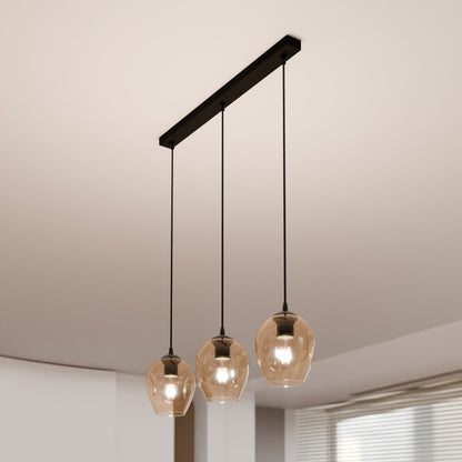 Hängeleuchte Lustre 3 in Schwarz, Bernstein, 3-flammig