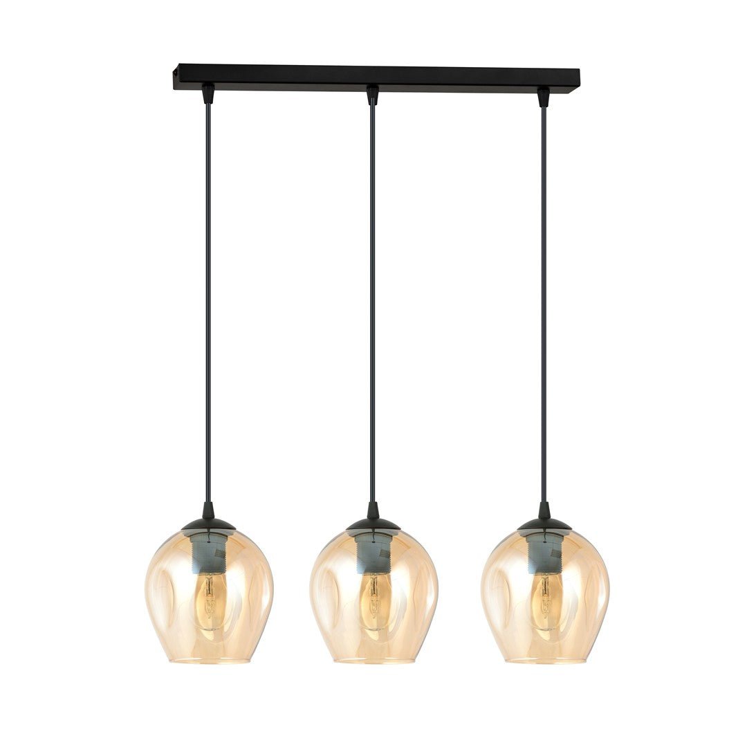 Hängeleuchte Lustre 3 in Schwarz, Bernstein, 3-flammig