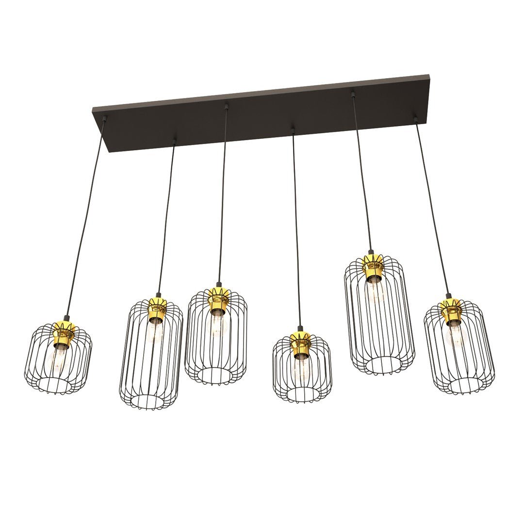 Hängeleuchte Noble 6 in Schwarz, Gold, 6-flammig