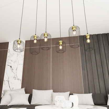 Hängeleuchte Noble 6 in Schwarz, Gold, 6-flammig