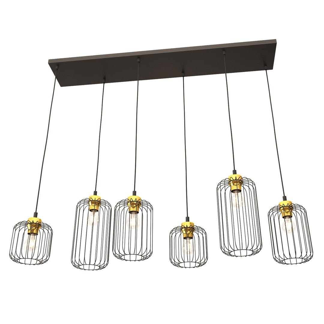 Hängeleuchte Noble 6 in Schwarz, Gold, 6-flammig