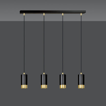 Hängeleuchte Serene 4 in Schwarz, Gold, 4-flammig
