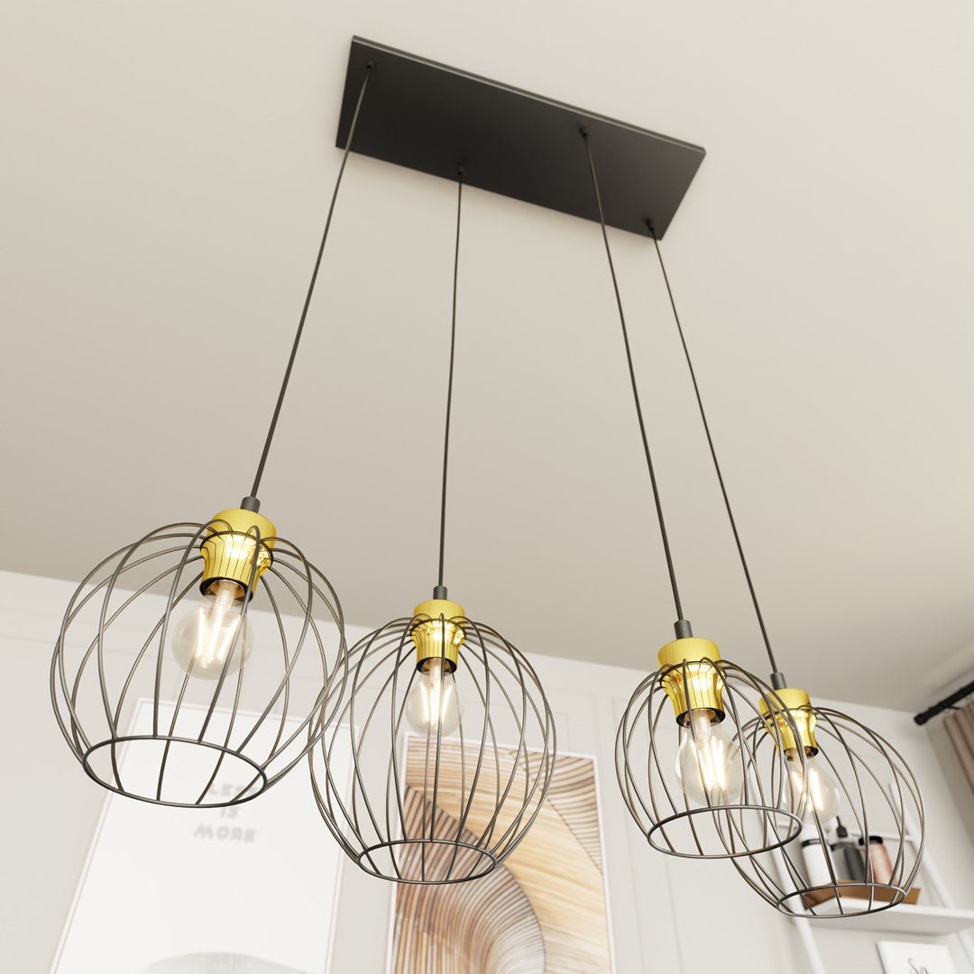 Hängeleuchte Terra 4 in Schwarz, Gold, 4-flammig