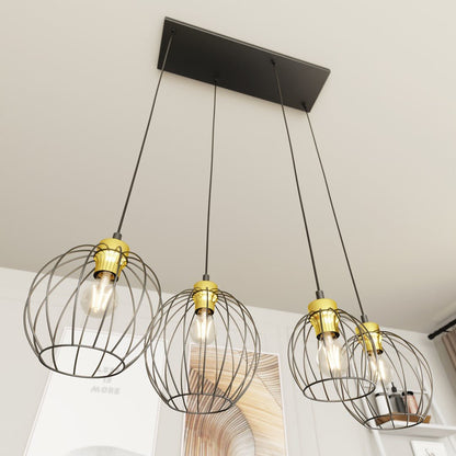Hängeleuchte Terra 4 in Schwarz, Gold, 4-flammig