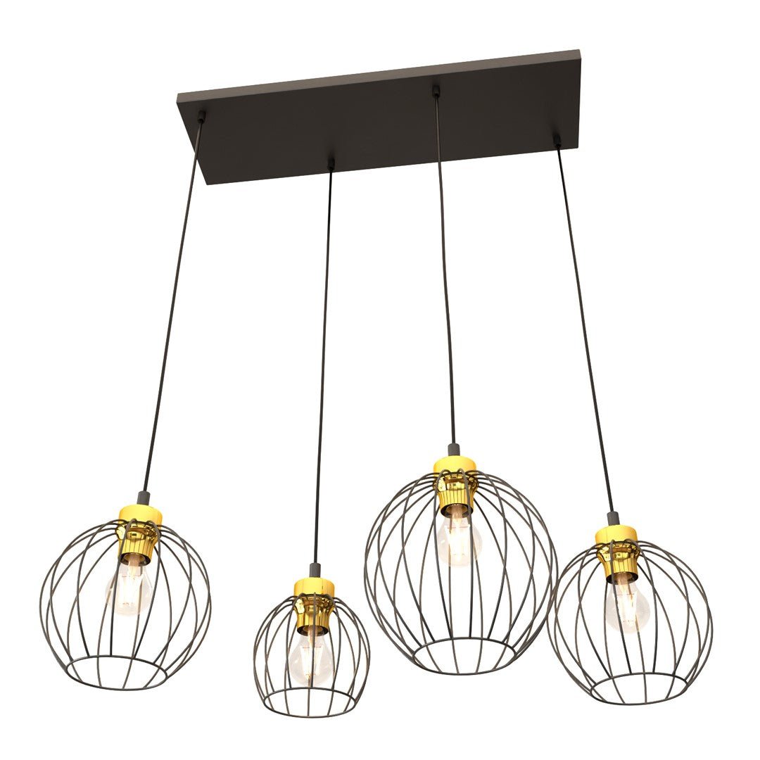 Hängeleuchte Terra 4 in Schwarz, Gold, 4-flammig