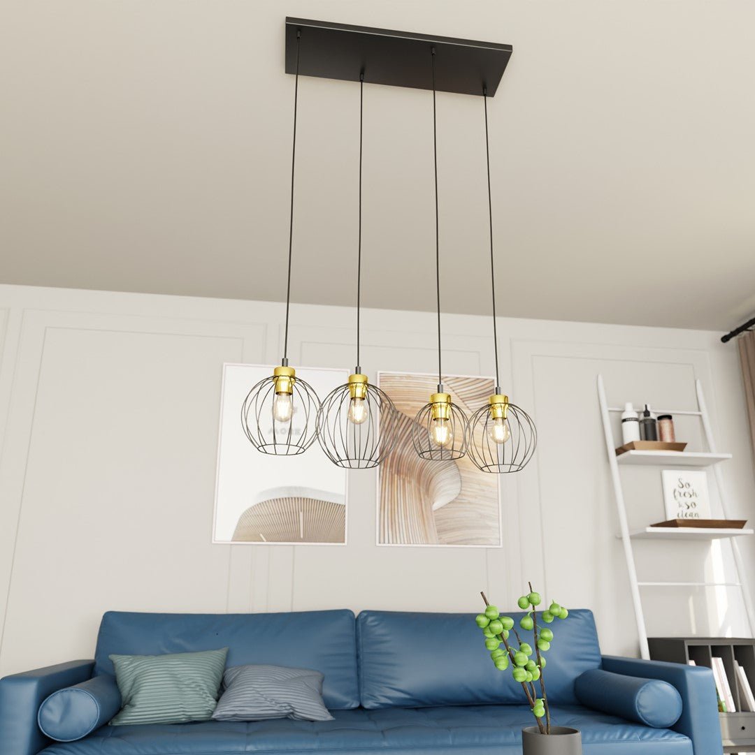 Hängeleuchte Terra 4 in Schwarz, Gold, 4-flammig