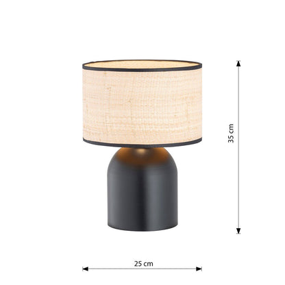 Tischlampe Glade in Schwarz, Rattan, 1-flammig