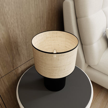 Tischlampe Glade in Schwarz, Rattan, 1-flammig