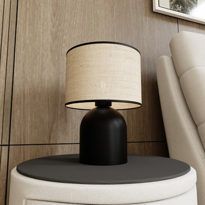 Tischlampe Glade in Schwarz, Rattan, 1-flammig